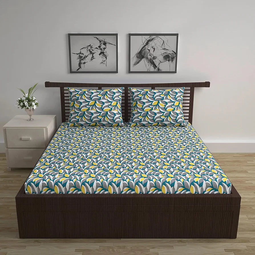 Divine Casa 144 TC 100% Cotton Bedsheet for Double Bed with 2 Pillow Cover 