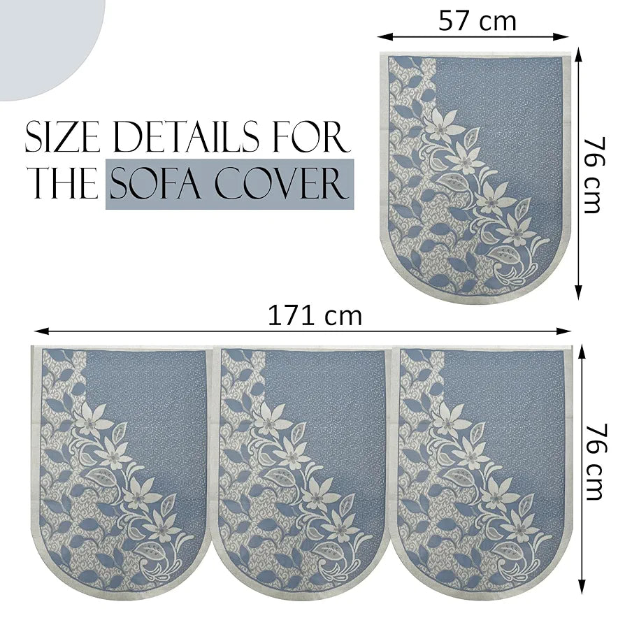 Kuber Industries 5 Seater Cotton Sofa Cover/Slip Cover | Set of 10 Pieces | Removable & Washable Sofa Set Cover for Living Room -Floral Blue
