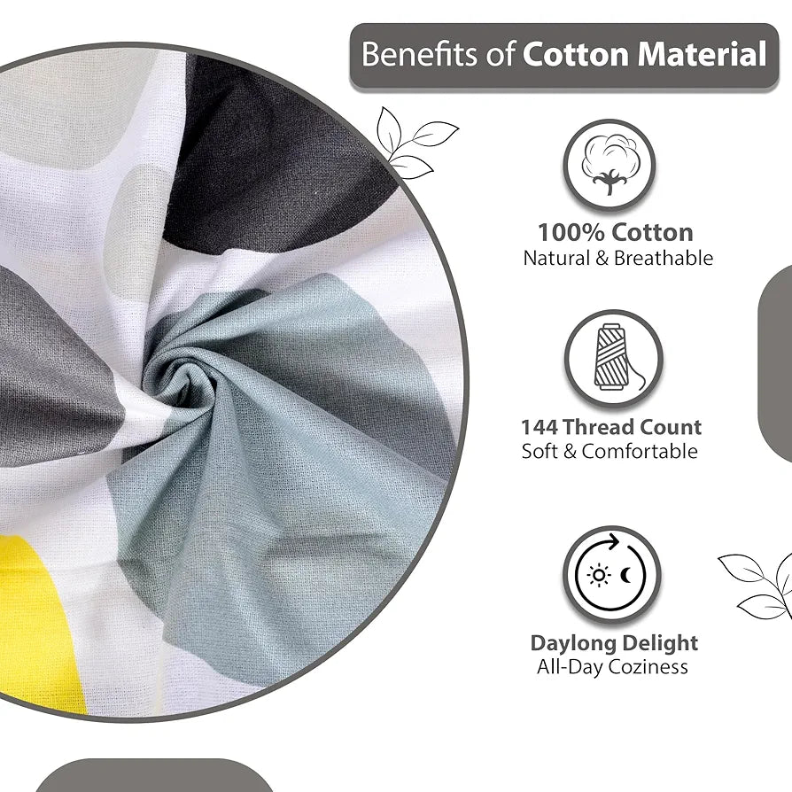 Divine Casa Double Size Bedsheet for Double Bed, 144 TC Pure Cotton Queen Size with 2 Pillow Covers | 222 by 254 cm | Geometric | Grey Lagoon