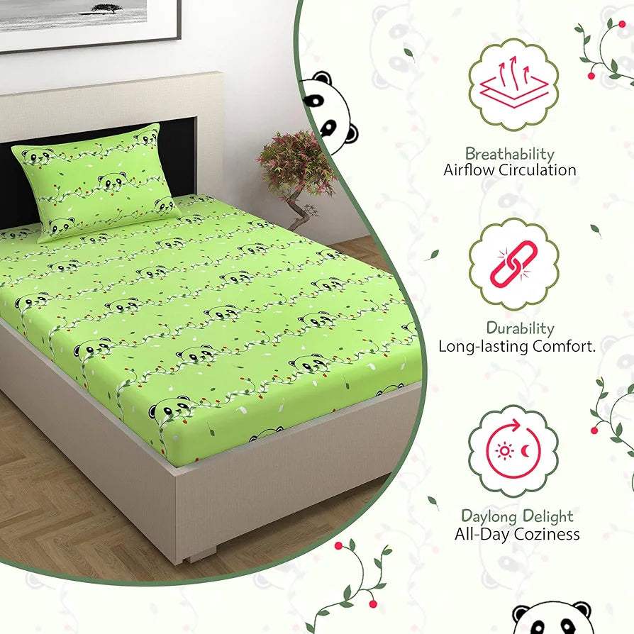 Divine Casa 144 TC 100% Cotton Single Bedsheet with 1 Pillow Cover | Skin-Friendly Fabric for Everyday Comfort | 223 X 145 CM | Abstract Pattern | Ice Green