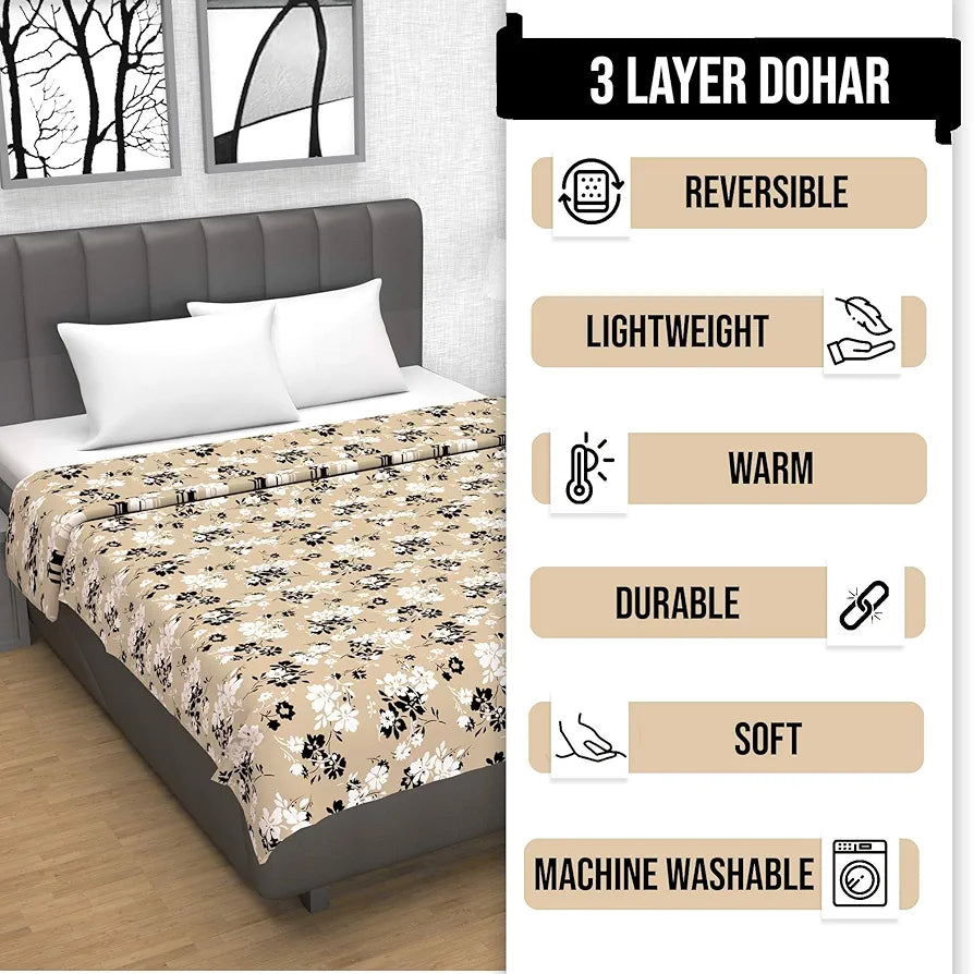 Divine Casa 100% Cotton Double Bed Dohar | Lightweight & Breathable AC Blanket | Reversible Summer Quilt | 220 x 205 CM, Ivory & Sunflower Yellow