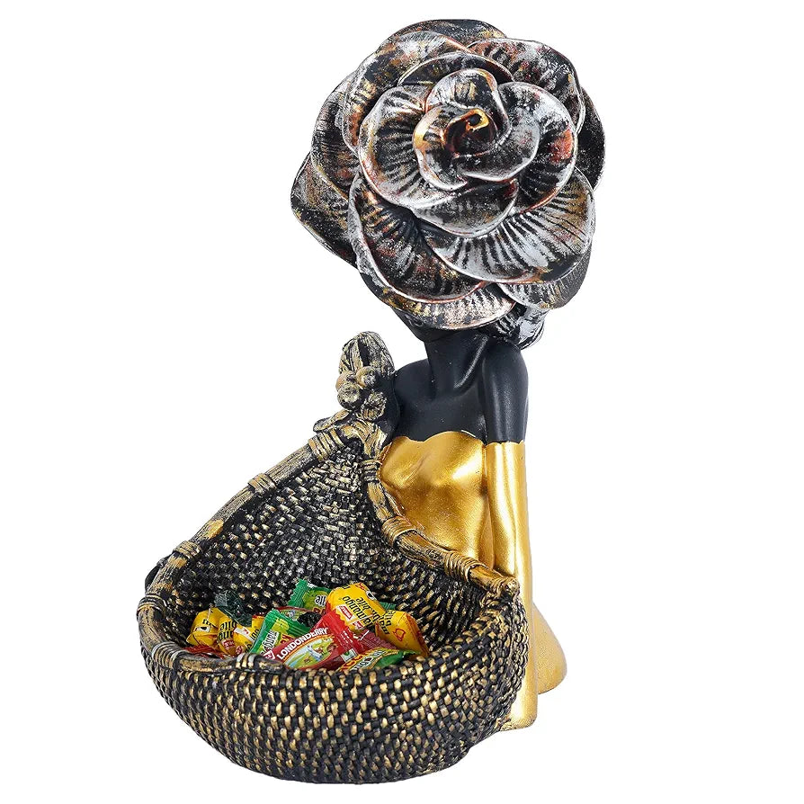 zart Resin African Tribal Lady with Basket Showpiece for Home Decor Showpiece, Home Shelves Decorative Showpiece , 10 cm , 7 cm