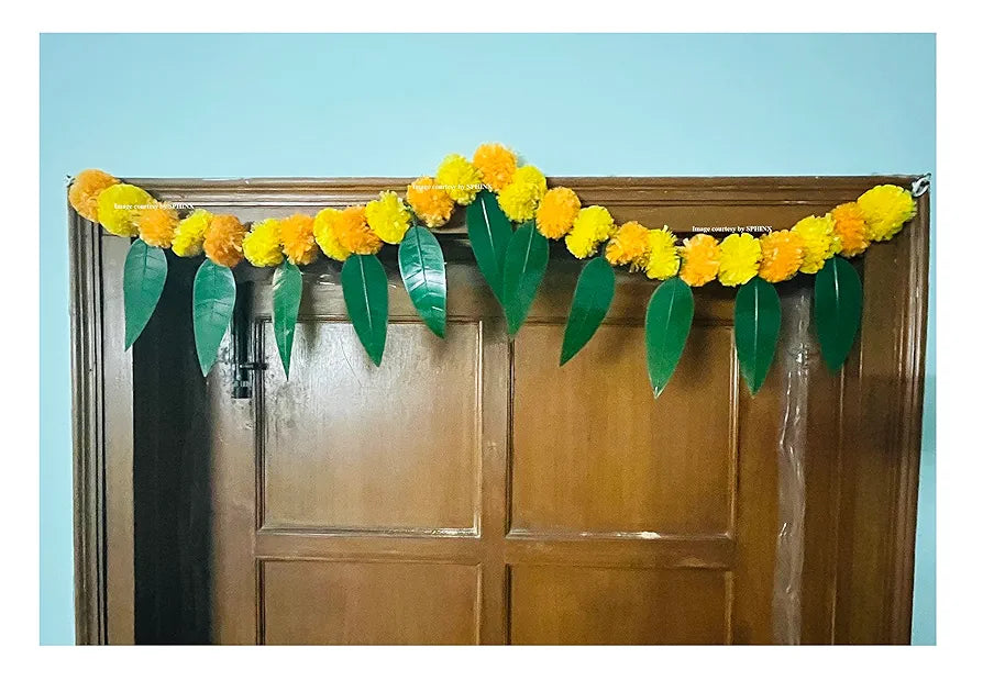 SPHINX Artificial Marigold &Mango Leaves Simple Door-Window toran/Door hangings/Festive Decorations - Approx.100 cms/40 Inches/3.33 Ft. - 