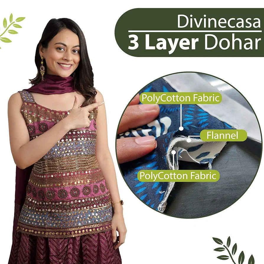 Divine Casa Glace Cotton 120 GSM Reversible Lightweight Printed Single Bed AC Dohar Blanket Quilt - Green and Dark Green| TC - 120