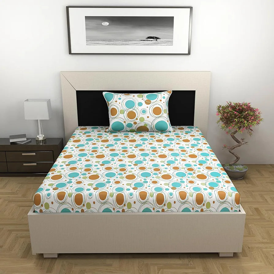 Divine Casa 100% Cotton Bedsheet for Single Bed, 144 TC Bedsheet Single Size Bed Cotton with 1 Pillow Cover 