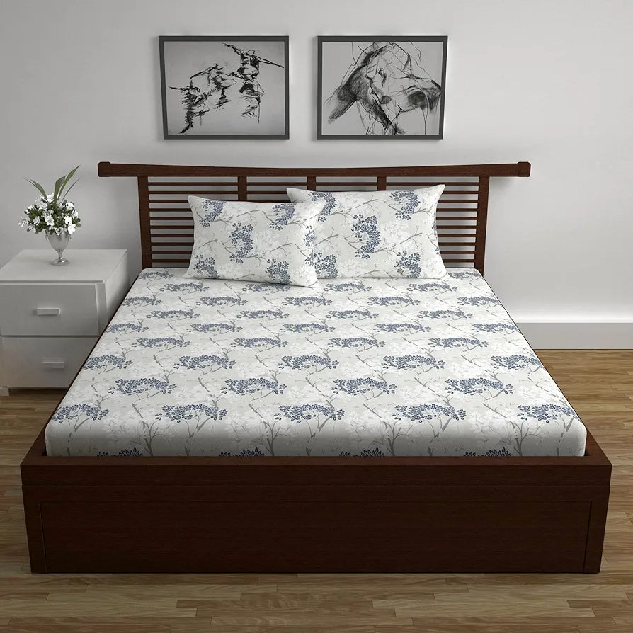 Divine Casa 144 TC 100% Cotton Bedsheet for Double Bed with 2 Pillow Cover 