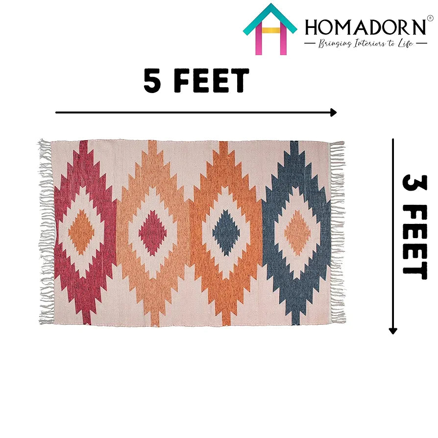 HOMADORN Chindi Handmade Printed Modern Dhurrie/Rugs/Carpet for Living Room/Drawing Room Enhanced Decor for Bedroom 