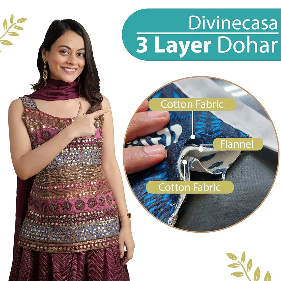 Divine Casa Floret 100% Cotton Single Dohar | 120 GSM | Soft & Lightweight Throw Blanket | Cozy & Breathable Bedding | All-Season Comfort | 210 x 140 CM, Meadow Green