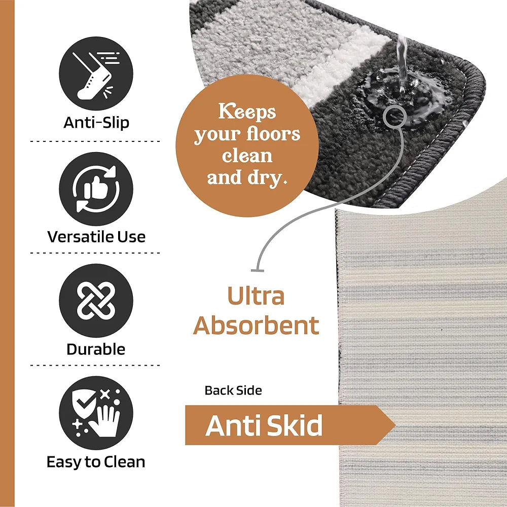 Kuber Industries 16x24 Inch Anti-Skid Water-Absorbent Door Mats for Home | Durable Main Entrance Footmats for Bathroom, Living Room & Office | Micro Jupitar Lining - Dark Grey