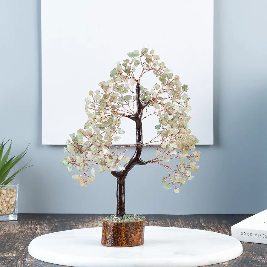 HindCraft Green Jade Crystal Tree Good Luck Showpiece for Home Decor Items Crystals Gemstones Bonsai Money Tree for Good Luck, Decoration Gift Item, Copper Wire, 10-12 inch