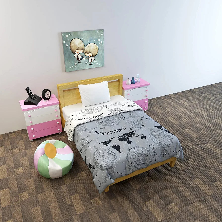 Divine Casa 120 GSM Microfiber Reversible Kids Single Bed Comforter | Ultra-Soft Toddler Blanket | Lightweight & Cozy | All-Season Bedding for Babies & Kids | 135 x 100 cm, Stonewash Grey