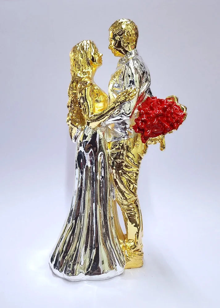 Gold Art India Couple Figurine Gold-Silver Plated Finish | Romantic Home & Office Décor | Valentine Gift for Girlfriend & Boy Friend | Anniversary, Wedding Gift