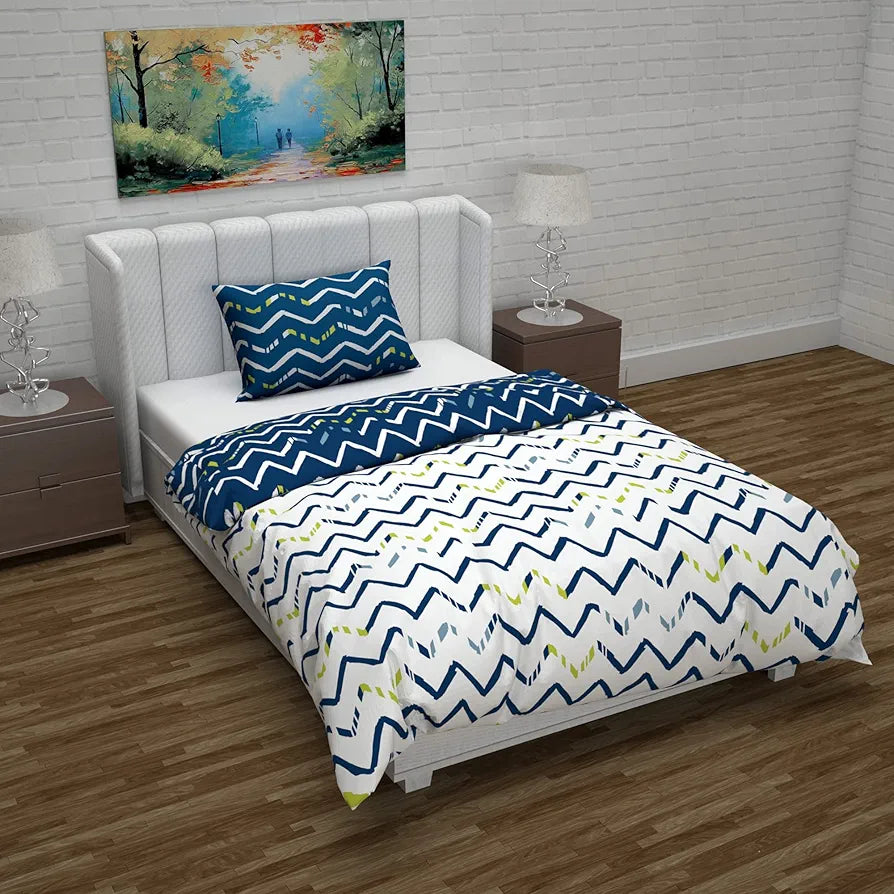 Divine Casa Microfiber Reversible Single Bed AC Duvet Cover with 1 Pillow Cover | Soft & Comfortable for Quilt/Comforter/Blanket | Dark Blue & White