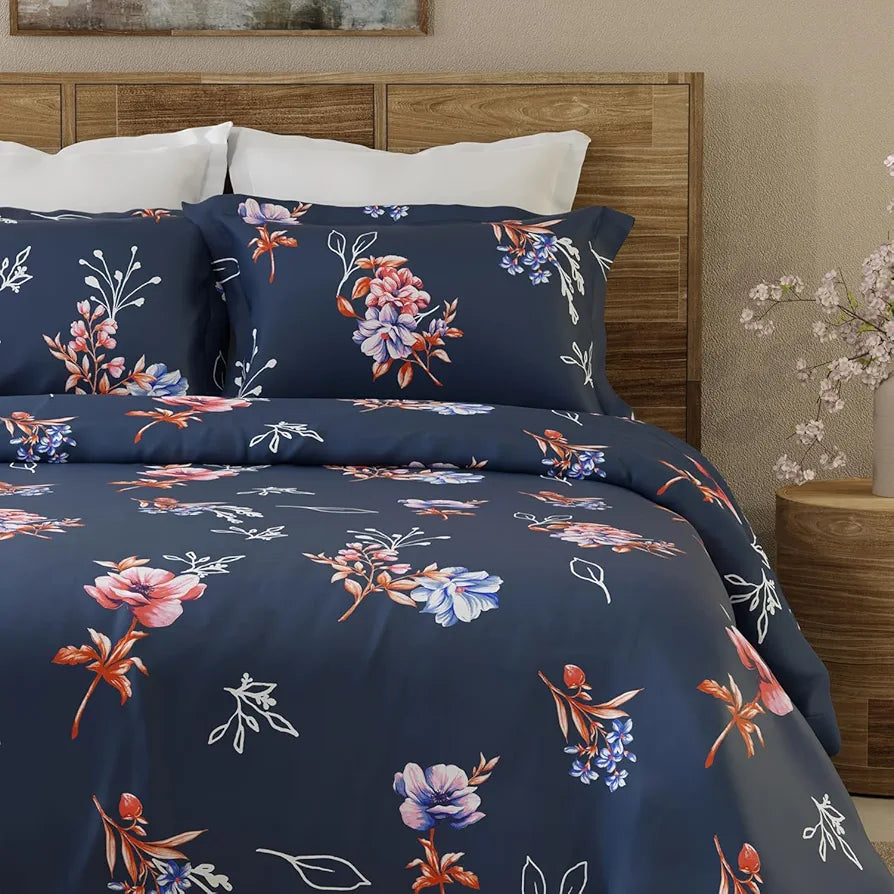 Emaline 100% Cotton King Bedsheet Set  | 1 King Cotton Bedsheet & 2 Pillow Covers | Breathable & Anti-Wrinkle | 144 TC | 