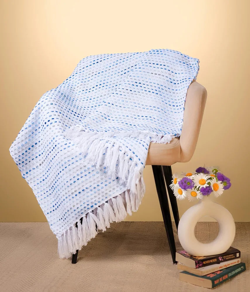 SAJAVAT HOME Hand-Knitted Pure Cotton 3 Seater Sofa Throw | 80x52 Inches/204x132 Cm | Throw for Sofa, Bed, Chair & Travel - Ideal for All Season | Pack of 1 