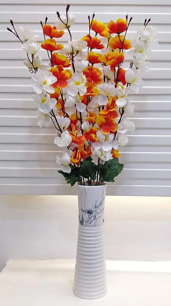 ARTSY® Artificial Flowers Bunch for Decoration Cherry Blossom, Ideal for vase, Home, Office Decor, Gifts, Craft, Artificial Plants for Decoration, Without vase, Orange Mix, 55 cm Height, Fabric