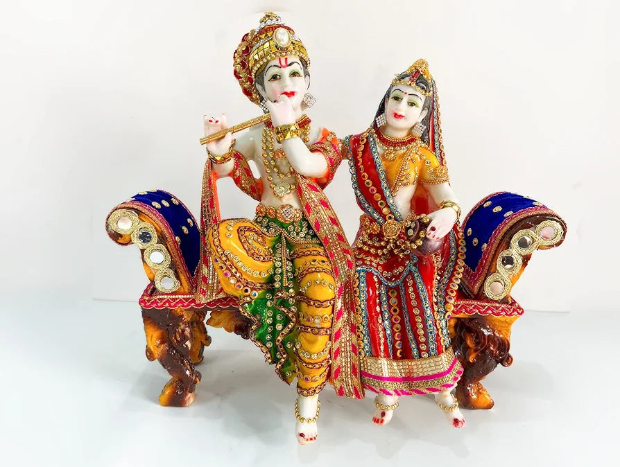A2Z Resin Radha Krishna Cow Jhula for Home Temple 