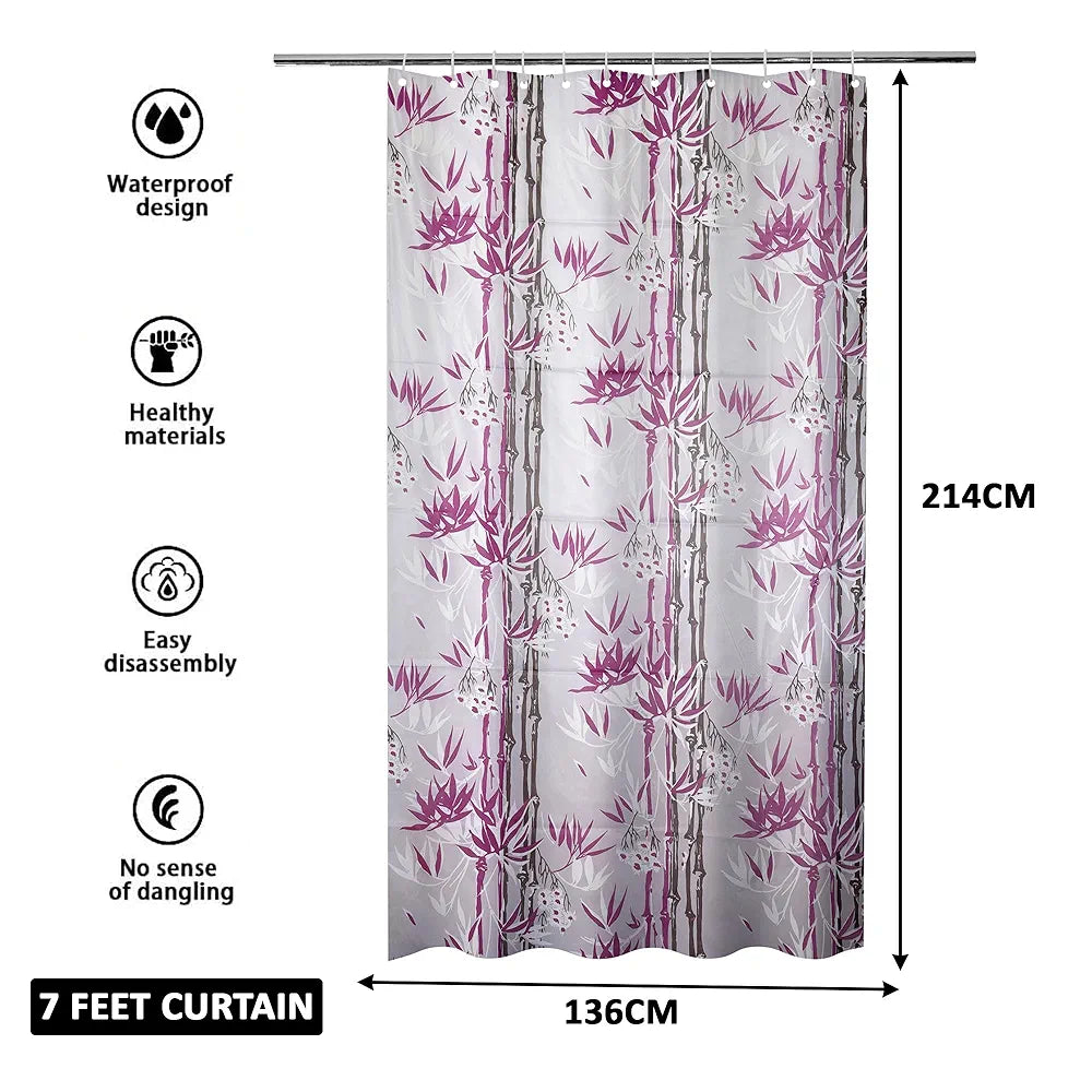 Kuber Industries Shower Curtain | 7 Feet | Bathroom Shower Curtain | AC Curtains | PVC Waterproof Window Curtain | Curtains for Bathtub | 8 Rings Curtain | Bamboo Print | Purple