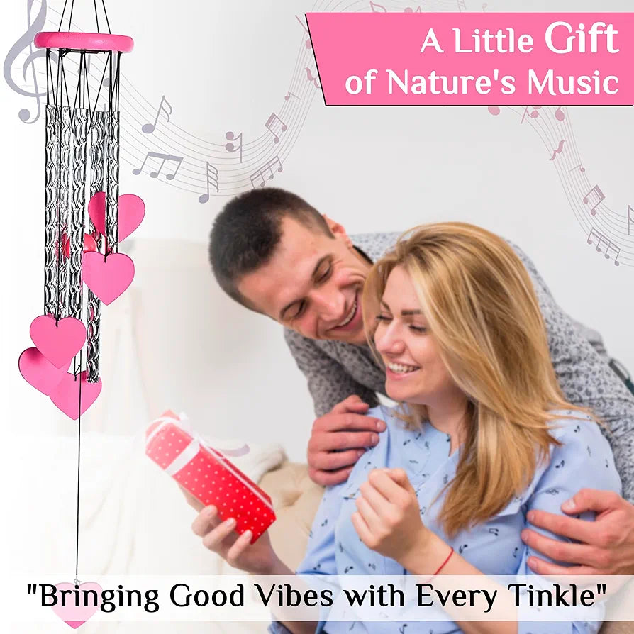 ZAICUS Pink Heart Wind Chime - Heart-Shaped Hanging Décor - Wind Chime for Home - Home Decor Items for Valentine’s Day & Special Moments