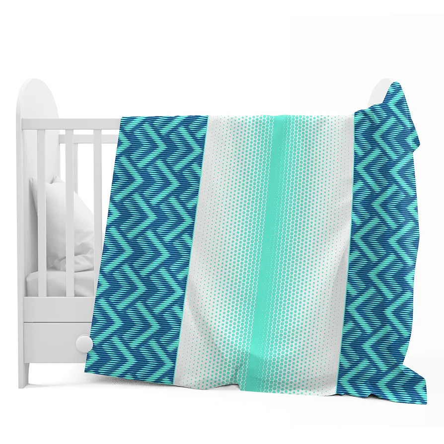 Divine Casa 120 GSM Microfiber Single Kids Dohar  | Soft & Lightweight Throw Blanket | Cozy & Breathable | All-Season Comfort | 140 x 100 CM | Chevron Pattern | Aqua Chevron