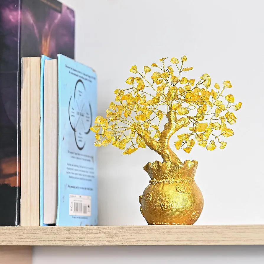 ZAICUS Lucky Feng Shui Citrine Tree, Crystal Tree of Life, Bonsai Money Tree, Gold Crystal Ornaments, Healing Gemstone Tree for Prosperity, Positive Energy, Good Luck Gift 