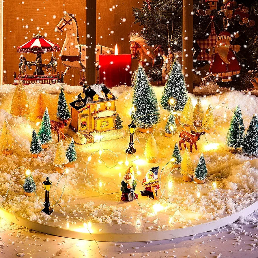 SATYAM KRAFT 1 Pcs Artificial Mini Christmas Tree Miniature Table Decor Pine Tree with Wooden Base - Christmas Xmas Tree for Home Office Living Room Decor, Anniversary Decoration 