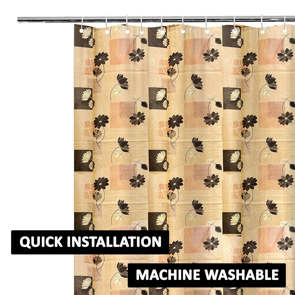Kuber Industries Shower Curtain | 7 Feet | Bathroom Shower Curtain | AC Curtains | PVC Waterproof Window Curtain | Curtains for Bathtub | 8 Rings Curtain | Black Gulab | Beige