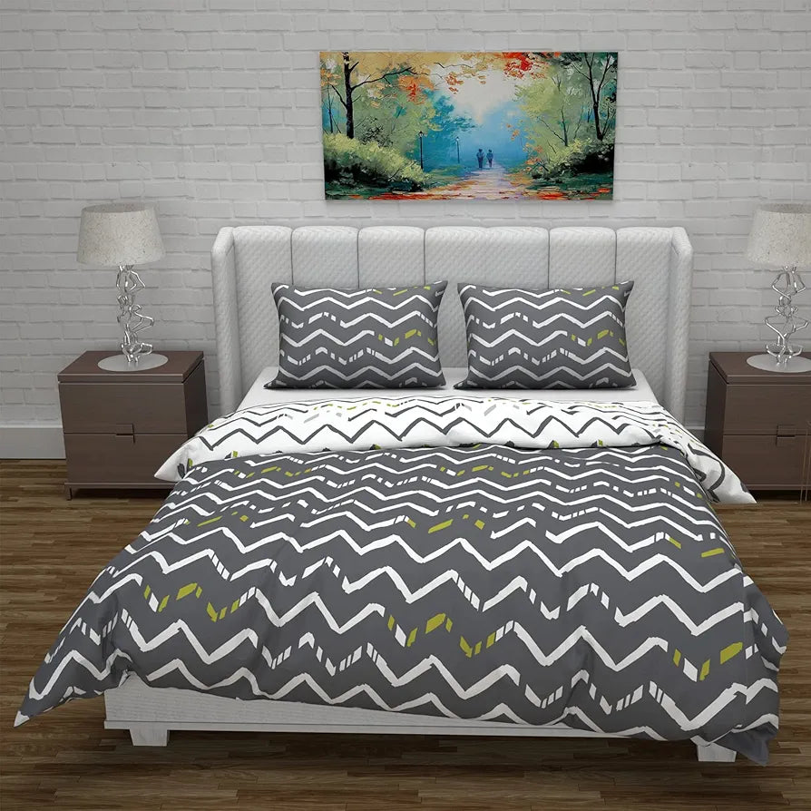 Divine Casa Micro Polyester Reversible Double Bed Queen Size Floral Printed Duvet Cover, Dark Blue and White