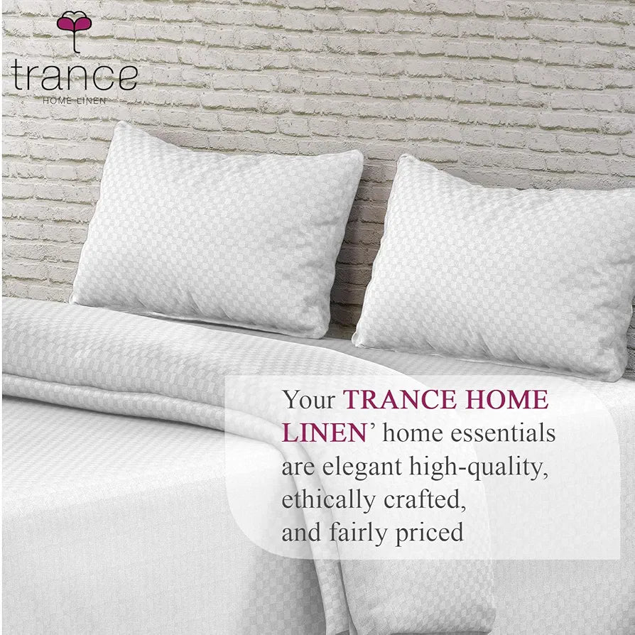 Trance Home Linen 300TC Pure 100% Cotton Queen Size Jacquard Weave Fitted Bedsheet with 2 Pillow Covers - 