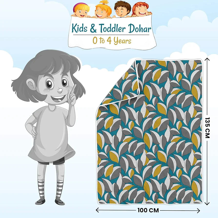 Divine Casa Floret 100% Cotton Single Kids Dohar | 120 GSM | Soft & Lightweight Throw Blanket | Cozy & Breathable Bedding | All-Season Comfort | 140 x 100 CM, Woody Petals