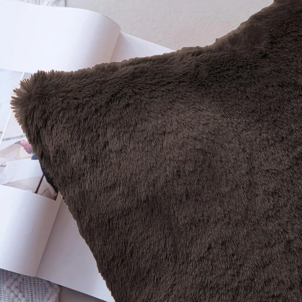 Luxe Home Cushion Cover 16 inch x 16 inch Duble Side Rabbit Fur Plain Design Covers Set of 2 for Sofa, Bedroom, livingroom 