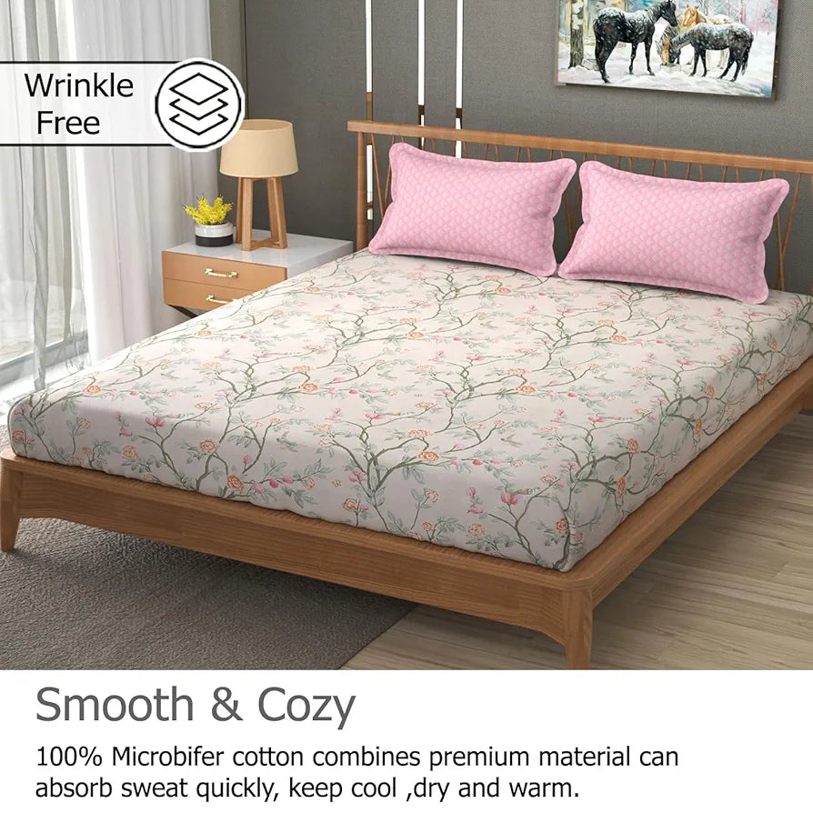 FRESH FROM LOOM Floral XXL Microfiber Soft Cotton King Size Bedsheet for Double Bed 2 Pillow Cover | 240 TC King Size Soft Bed Sheet |Hypoallergenic Anti Fade Bed Cover 