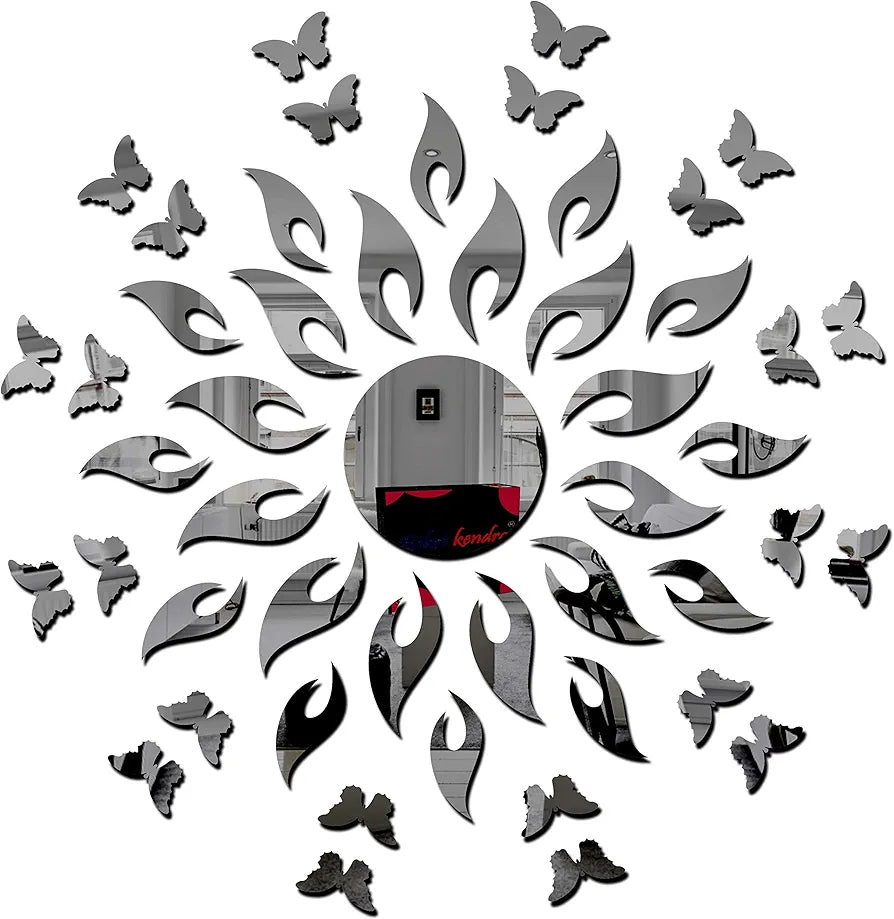 Bikri Kendra - Sun Black with 20 Black Butterfly 3D Acrylic Mirror Stickers for Wall, Kids Room Living Room Hall Wall Sticker