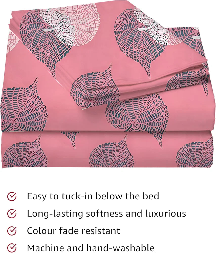 Polycotton 220 TC Floral Printed King Size Double Bedsheet with 2 Pillow Covers, (90 x 90 Inches, Oxford