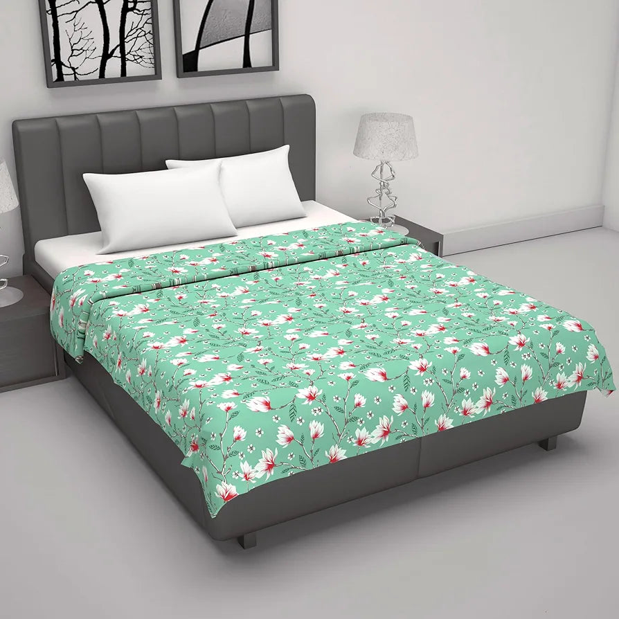 Divine Casa 100% Cotton Double Bed Dohar | Ultra-Soft Reversible AC Blanket | Cozy & Lightweight Quilt | 220 x 205 CM, Mint Blossom Haven