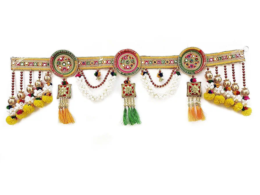 CraftVatika Embroidery Work Toran Hanging Bandhanwar for Main Entrance Door Pooja Room Wall Home Decoration Marigold Flower with Floral Handmade Latest Traditional Design 3 Feet Length ,94 CM