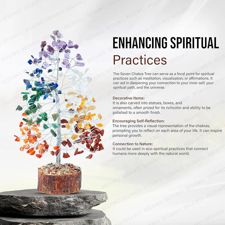 BEZAVO Seven Chakra Crystal Tree | Feng Shui Tree for Good Luck & Positive Energy | Healing Crystals for Prosperity | Unique Gift Idea for Men & Women 