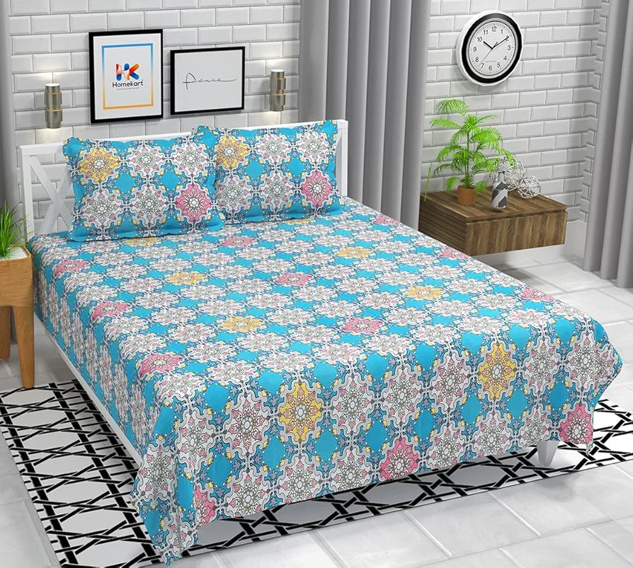 HOMEKART Floral 180 Tc Ultra Super Soft Cotton Feel Microfiber Double Bedsheet with Two Pillow Covers for Your Bedroom 