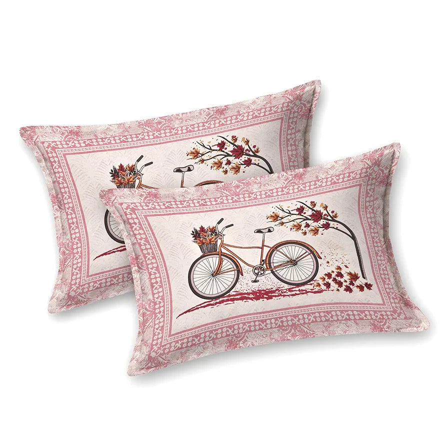Kuber Industries Double Bedsheet with 2 Pillow Covers | 160 TC Premium Cotton Bedsheet for Double Bed | Bedsheet for Living Room-Home & Hotels | Photo Frame Cycle | 100x108 Inch | Pink