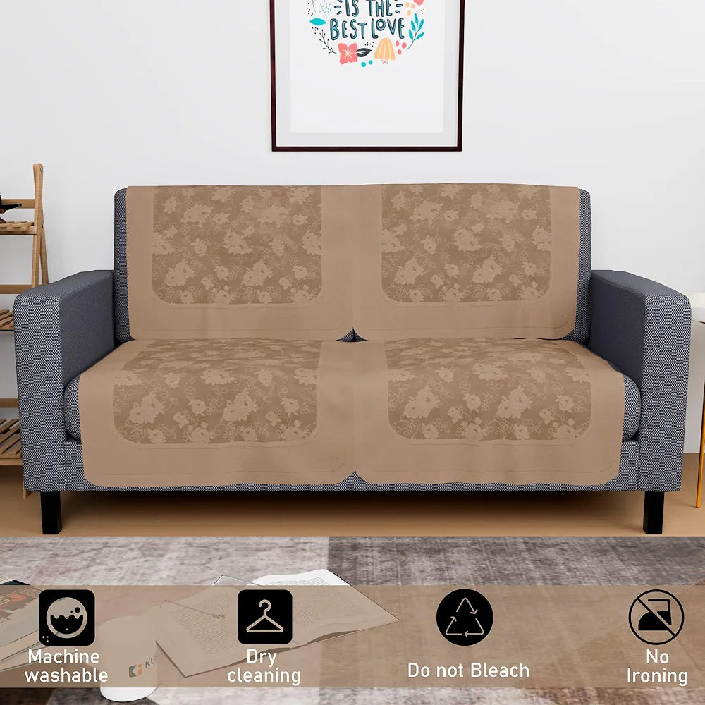 Kuber Industries Set of 4 Net Durable 2 Seater Sofa Covers for Living Room | Easy Machine Washable Sofe ke cover for Protection & Comfort for Home | Self Net Hawaii - Camel Brown