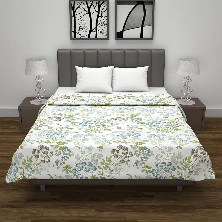 Divine Casa Floret 100% Cotton Double Dohar | 120 GSM | Soft & Lightweight Throw Blanket | Reversible Design | Cozy & Breathable Bedding | All-Season Comfort | 220 x 205 CM, Floral Breeze