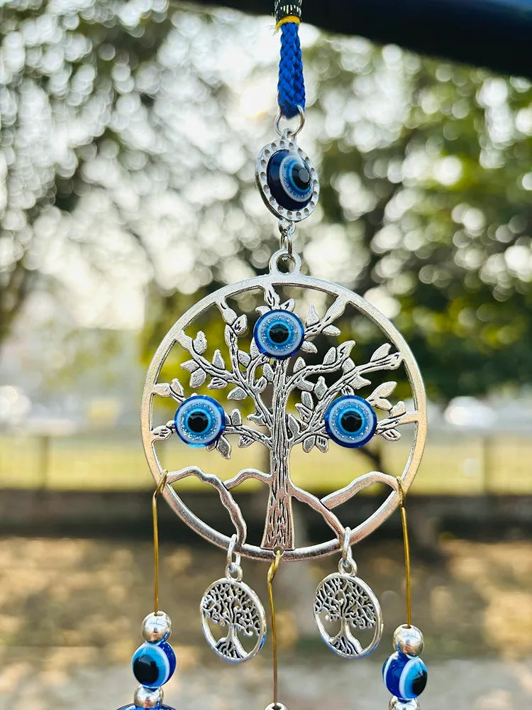 WARMINGO DE Evil Eye Wind Chime 3 Bells for Home & Office - Brings Positive Vibes & Removes Negative Energy | Evil Eye Wind Chime | Evil Eye Tree 3 Bells