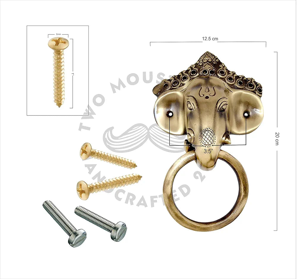 Two Moustaches Brass Ganesha Mask Door Knocker, Antique Brown, Standard, Pack of 1