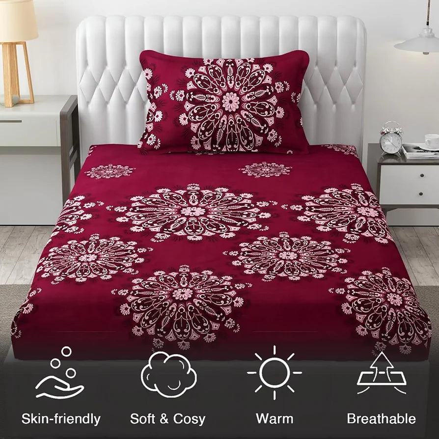 FRESH FROM LOOM Floral Single Bedsheet Size Microfiber Bedsheet Set-Printed, Hypoallergenic, Wrinkle Free with 2 Pillow Covers 144 TC 