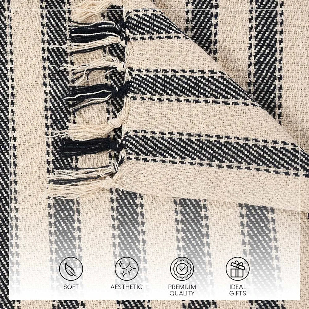 SASHAA WORLD Striped Sofa Throw Medium with Tasselled Edges 