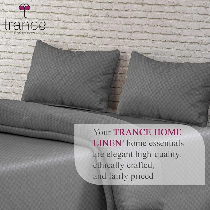 Trance Home Linen Skin Friendly 100% Cotton Jacquard Weave Fitted Bedsheet for Queen Size Bed with 2 Pillow Cover - Premium 300TC 