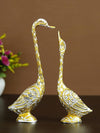 Ecraftindia Silver and Golden Metal Kissing Swan Couple Showpiece | Love Birds Statue