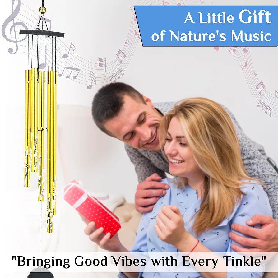 Hindcraft Wind Chimes for Bedroom, Living Room, and Balcony – Home Décor Gift Items for Positive Energy, Housewarming, and Room Décor | Hanging Bells and Showpieces for Home Decoration, Golden 5-Pipe