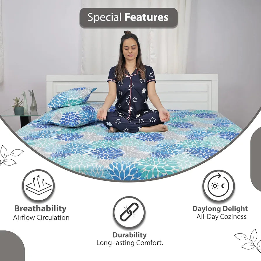 Divine Casa 100% Cotton 144 TC Bedsheet for Double Bed King Size Bedsheet with 2 Pillow Covers 