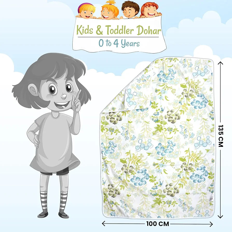Divine Casa Floret 100% Cotton Single Kids Dohar | 120 GSM | Soft & Lightweight Throw Blanket | Cozy & Breathable Bedding | All-Season Comfort | 140 x 100 CM, Green Banana